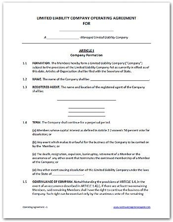 Free LLC Operating Agreement Available As A Word Doc Or PDF DIY Document