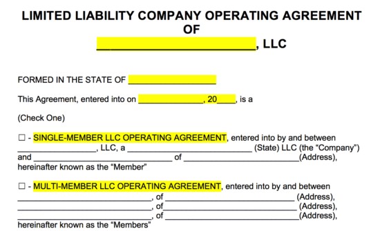 Free LLC Operating Agreement Templates PDF Word EForms Document Basic