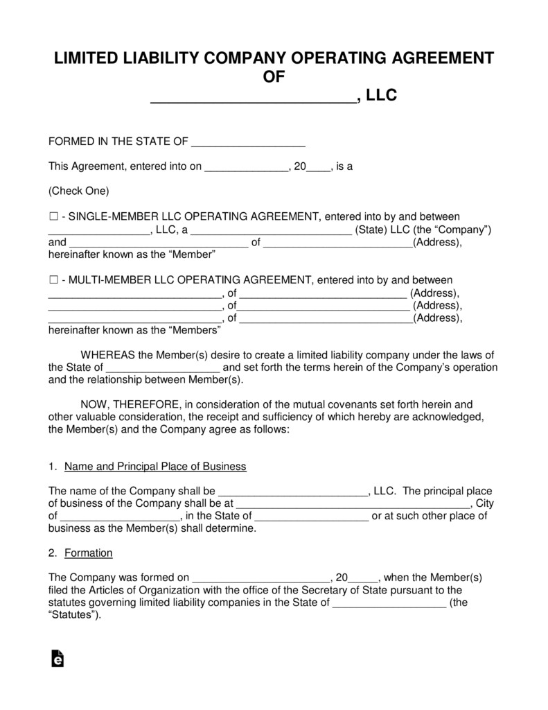 Free LLC Operating Agreement Templates PDF Word EForms Document Corporate Template