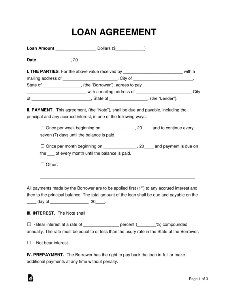 Free Loan Agreement Templates PDF Word EForms Fillable Document Hard Money Contract Template