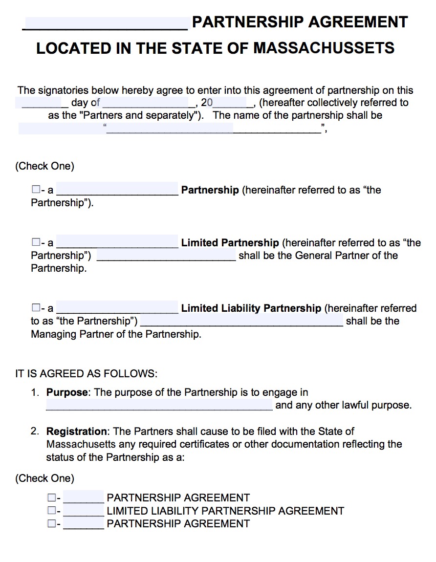 Free Massachusetts Partnership Agreement Template PDF Word