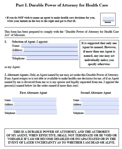 Free Medical Power Of Attorney Missouri Form Adobe PDF Document