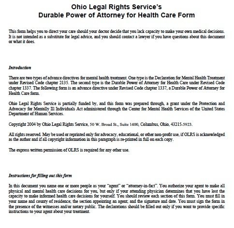 Free Medical Power Of Attorney Ohio Form Adobe PDF Document Durable Template
