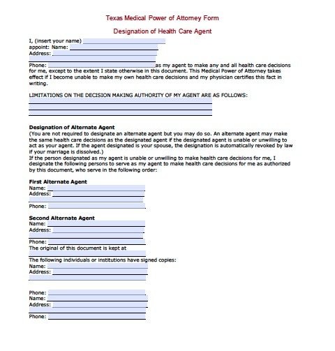 Free Medical Power Of Attorney Texas Form PDF RTF Word