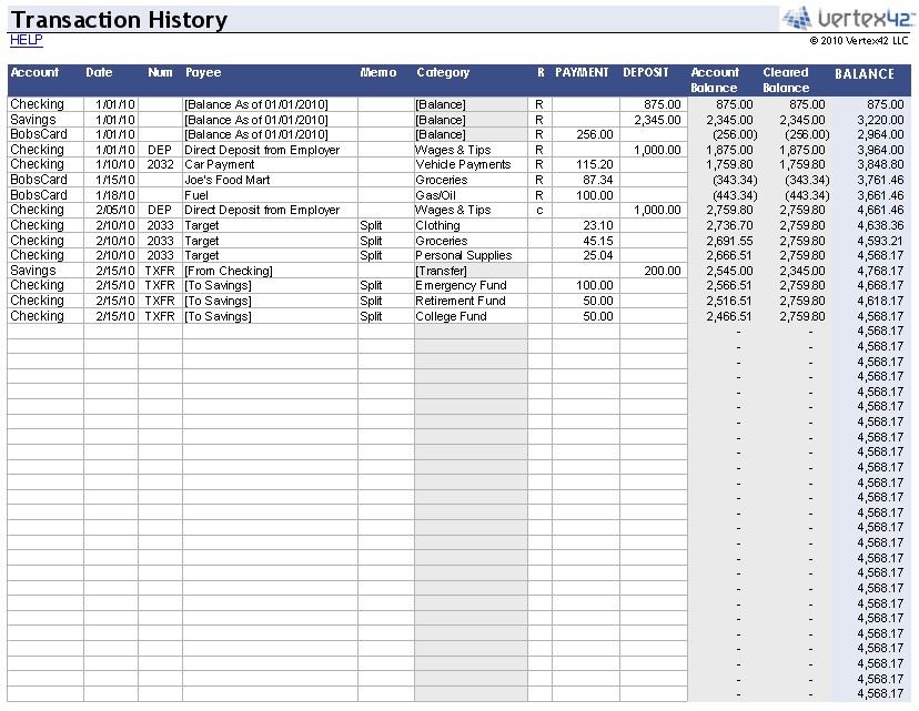 Free Money Management Template For Excel Document Record
