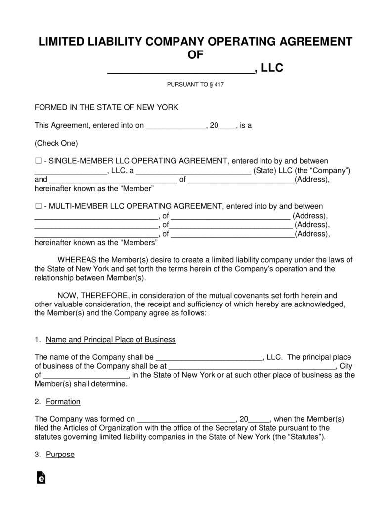 Free New York LLC Operating Agreement Forms PDF Word EForms Document Ny Llc