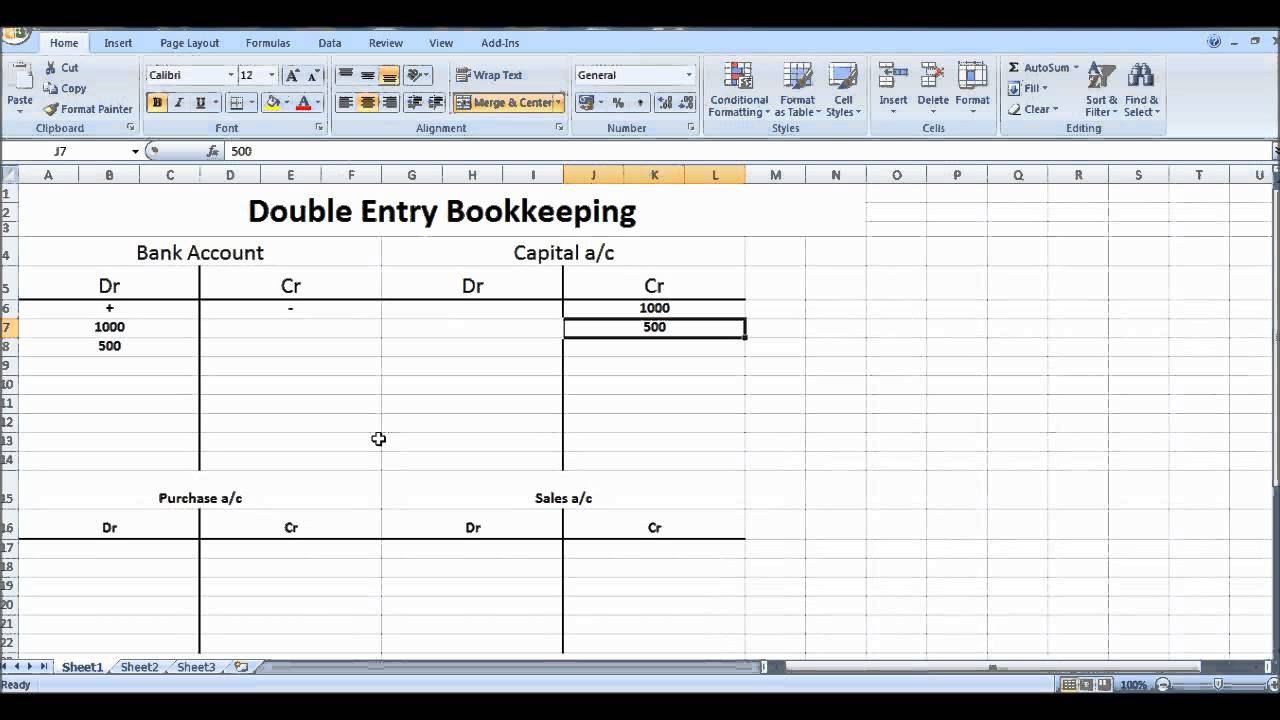 Free Online Bookkeeping Course 7 Double Entry System Document Accounting Template