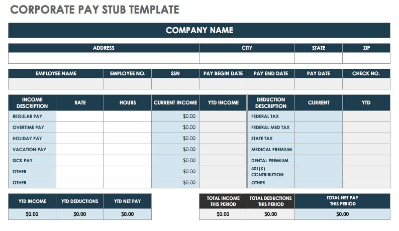 Free Pay Stub Templates Smartsheet Document Spreadsheet