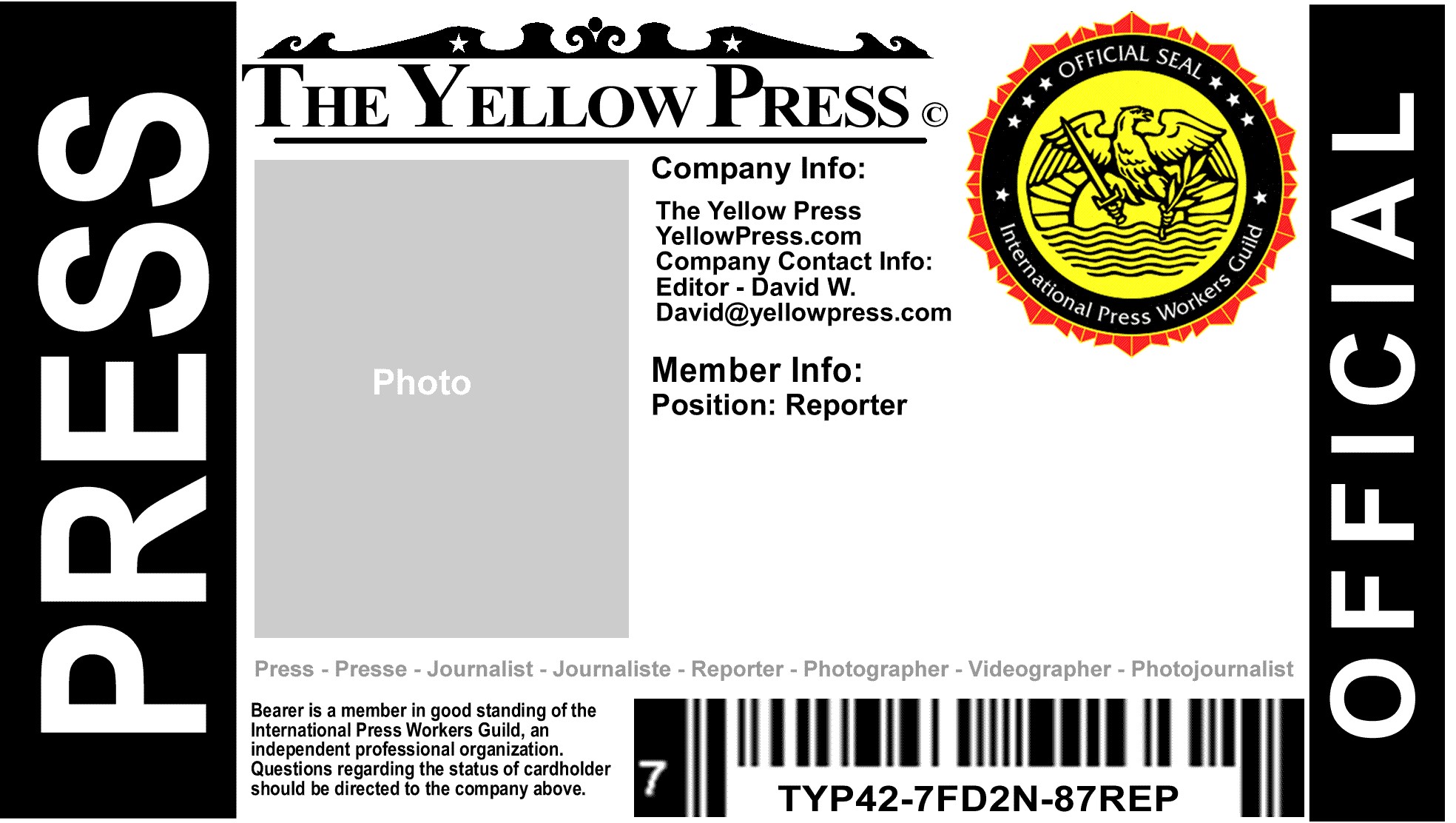 Free Press Pass The Yellow Document Fake Template