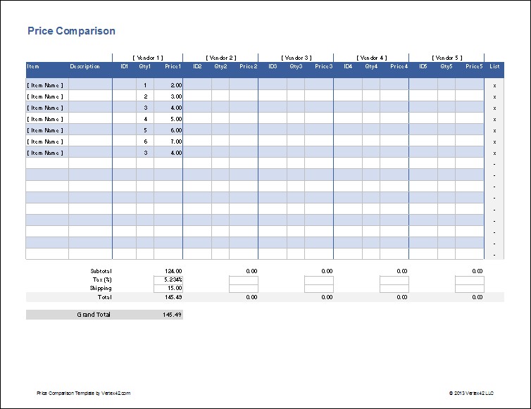 Free Price Comparison Template For Excel Document Grocery