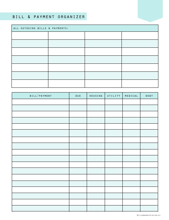 FREE Printable Bill And Payment Organizer Clean Mama Document