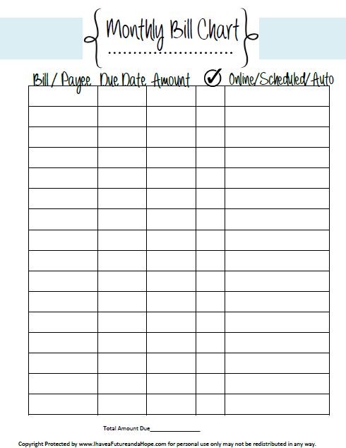 Free Printable Bill Chart Top Blogs Pinterest Viral Board Document Pay Organizer Spreadsheet