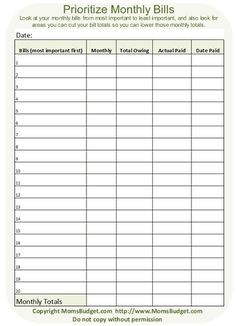 FREE Printable Budget Worksheets Download Or Print HOME Document Bill Organizer Spreadsheet
