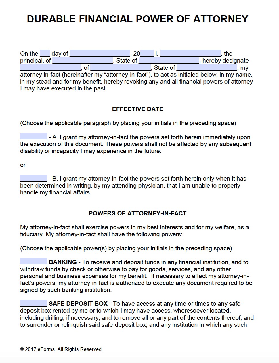 Free Printable Durable Power Of Attorney S Document Sample