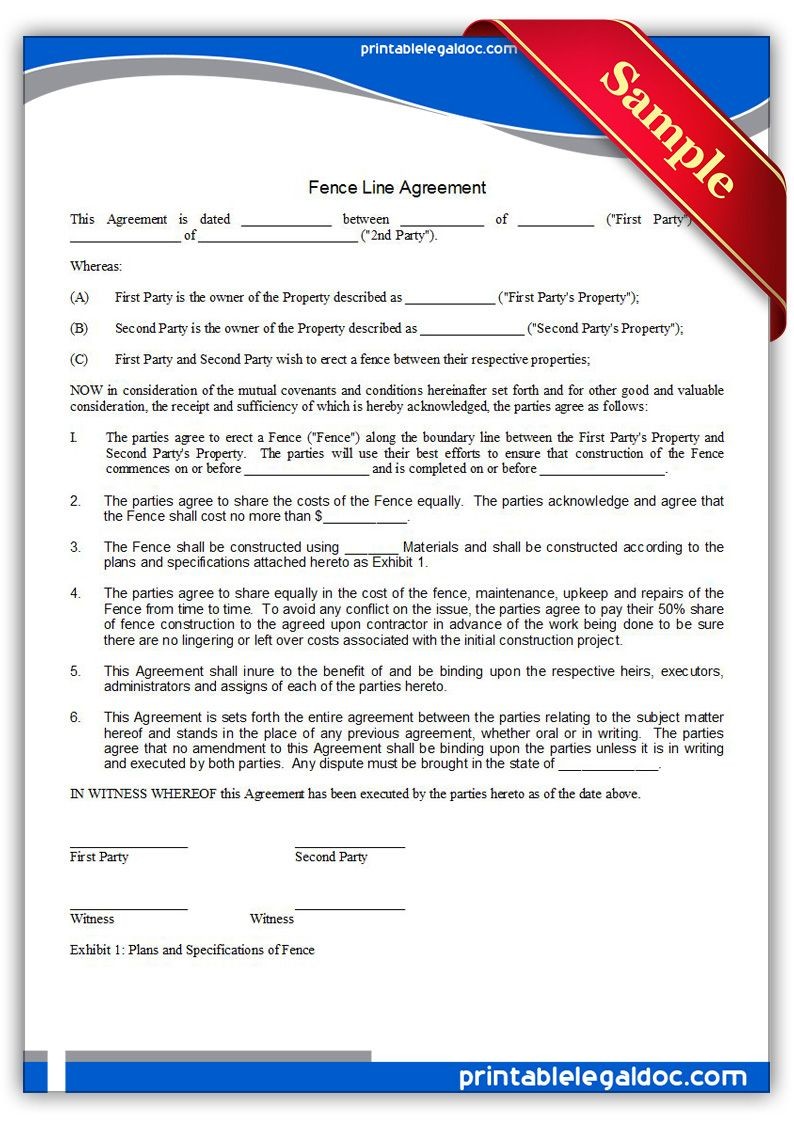 Free Printable Fence Line Agreement Legal Forms Document
