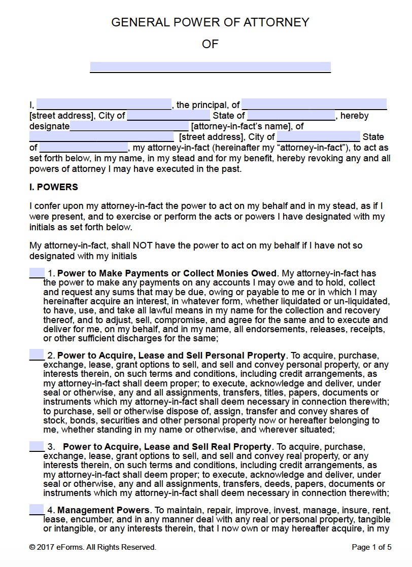Free Printable General Power Of Attorney Forms Document Durable Arizona