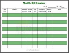 FREE Printable Monthly Bill Organizer Business Rules Pinterest Document Spreadsheet