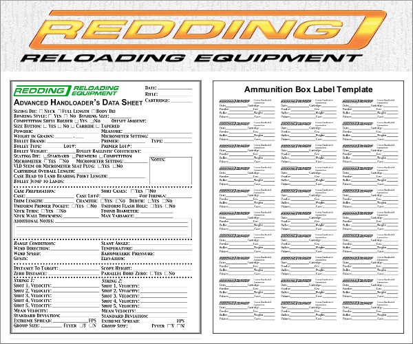 FREE Printable Reloading Data Sheets And Box Label Templates Daily Document Log Spreadsheet
