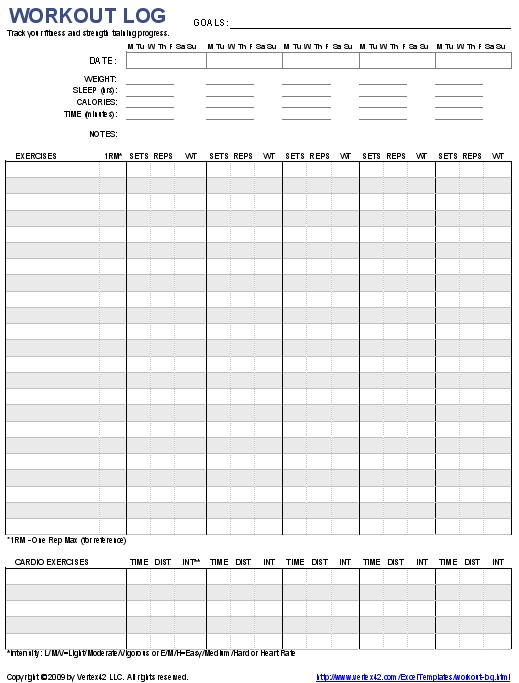 Free Printable Workout Log And Blank Template Document Weightlifting Excel Spreadsheet