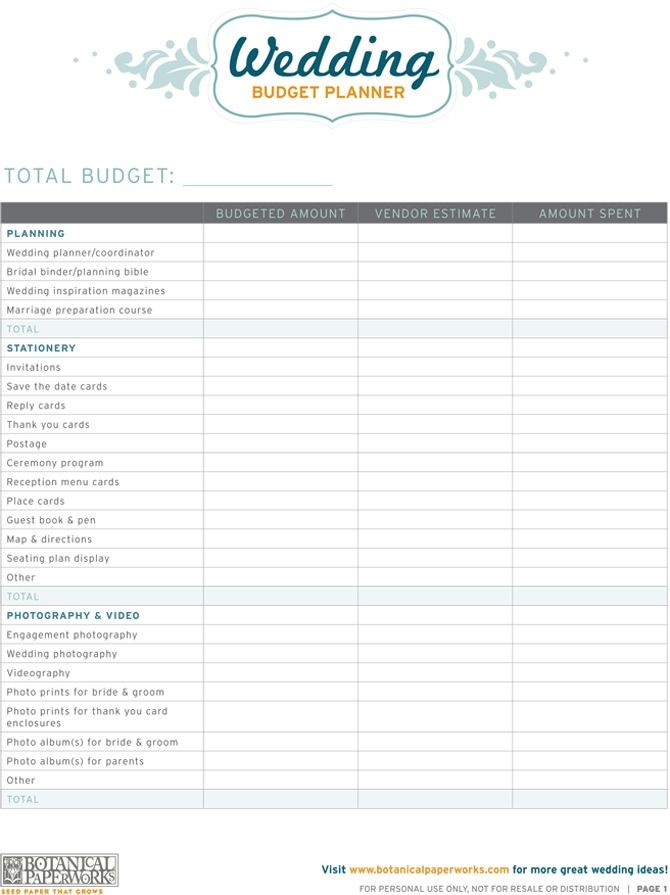 Free Printables Wedding Budget Planner Pinterest Document Printable
