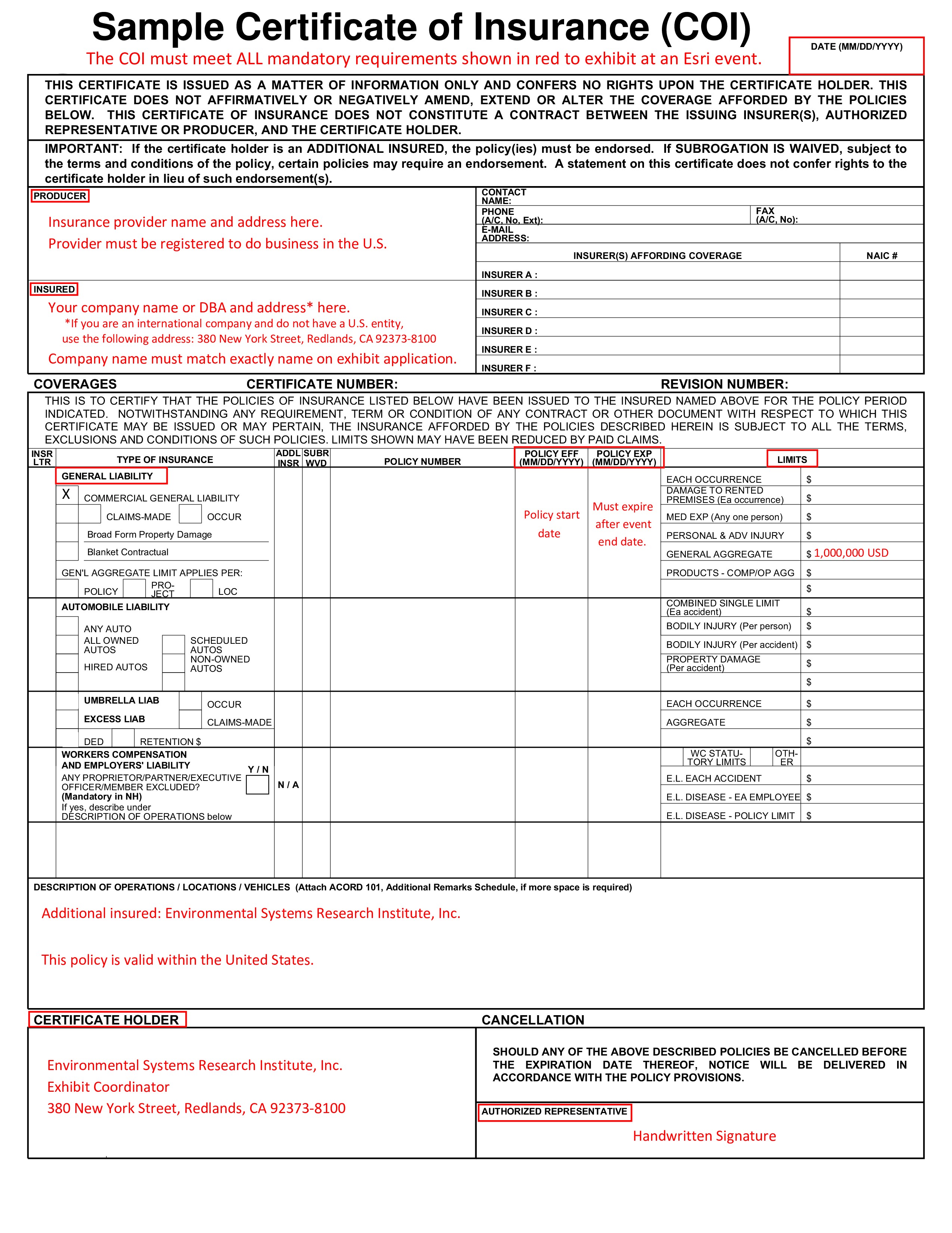 Free Sample Certificate Of Insurance Coi Templates At Document