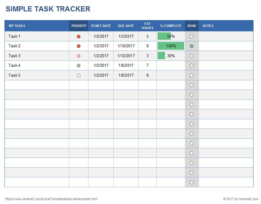 Free Task List Templates For Excel Document Daily Tracking