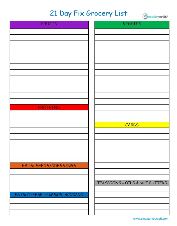 Free Templates Elevate Yourself Document 21 Day Fix Meal Plan Template