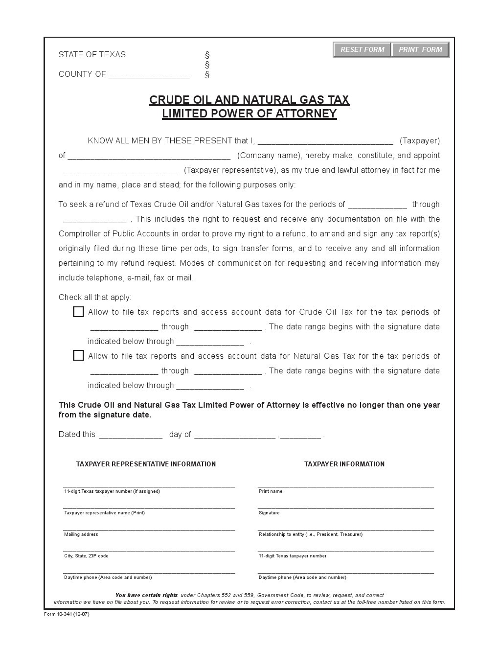 Free Texas Crude Oil Limited Power Of Attorney Form Adobe PDF Word Document
