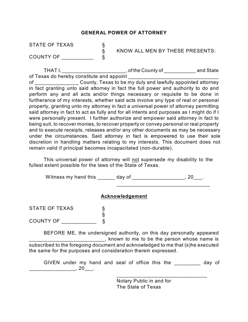 Free Texas General Financial Power Of Attorney Form PDF EForms Document