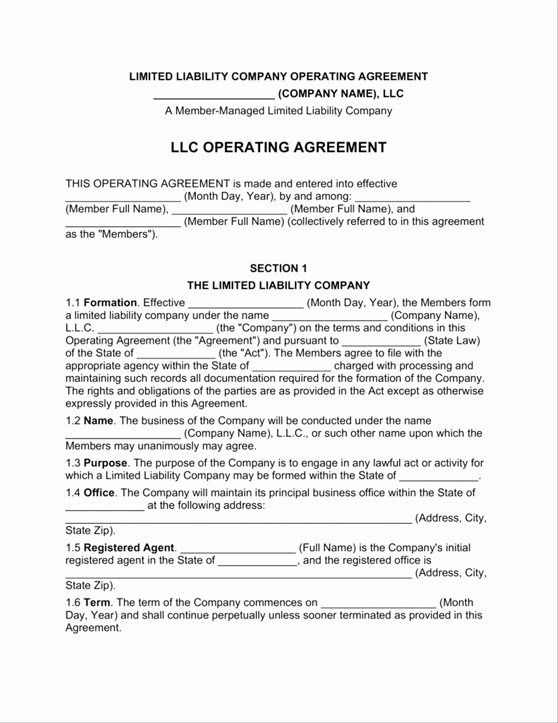Free Texas Llc Operating Agreement Lovely Document Limited Liability Company