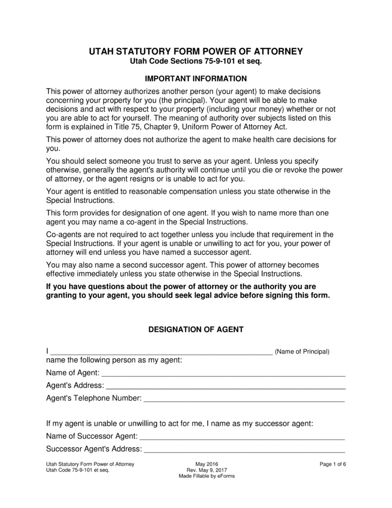 Free Utah Power Of Attorney Forms PDF EForms Fillable Document Form