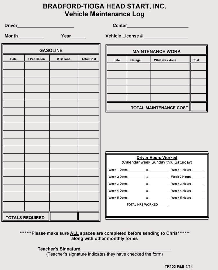 Free Vehicle Maintenance Log Service Sheet S For Excel Word Document