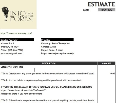FREE Work Estimate Template Google Docs Format Into The Forest