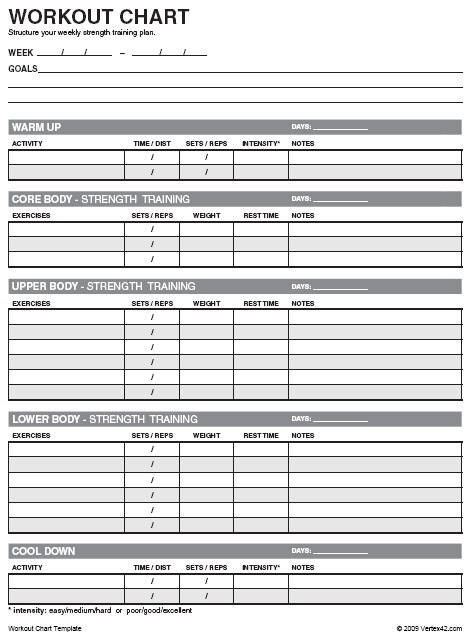 Free Workout Chart Printable Weight Lifting Template Document