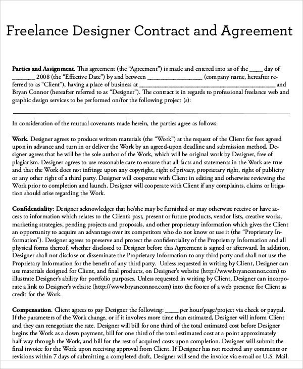 Freelance Contract Templates 7 Free Word PDF Format Download Document Graphic Design