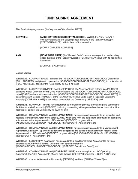 Fundraising Agreement Template Sample Form Biztree Com Document Contract