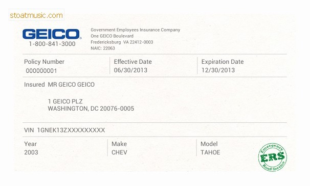 Geico Insurance Card Template Download Austinroofing Us