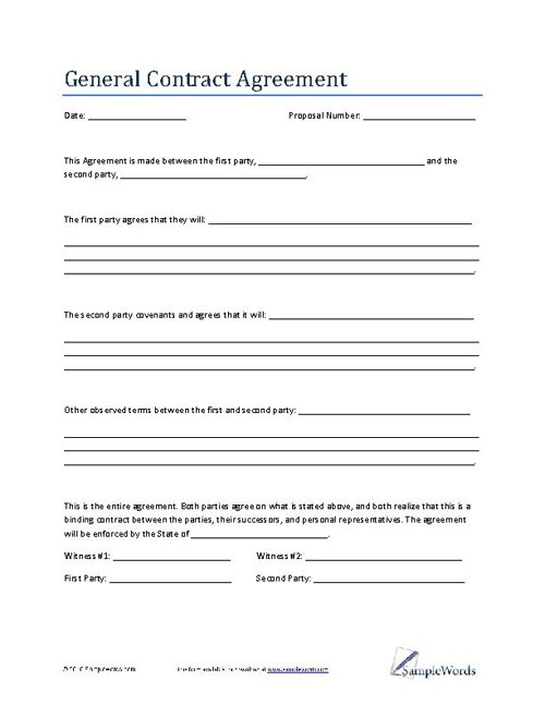 General Contract Agreement Template Business Document Contractual Between Two