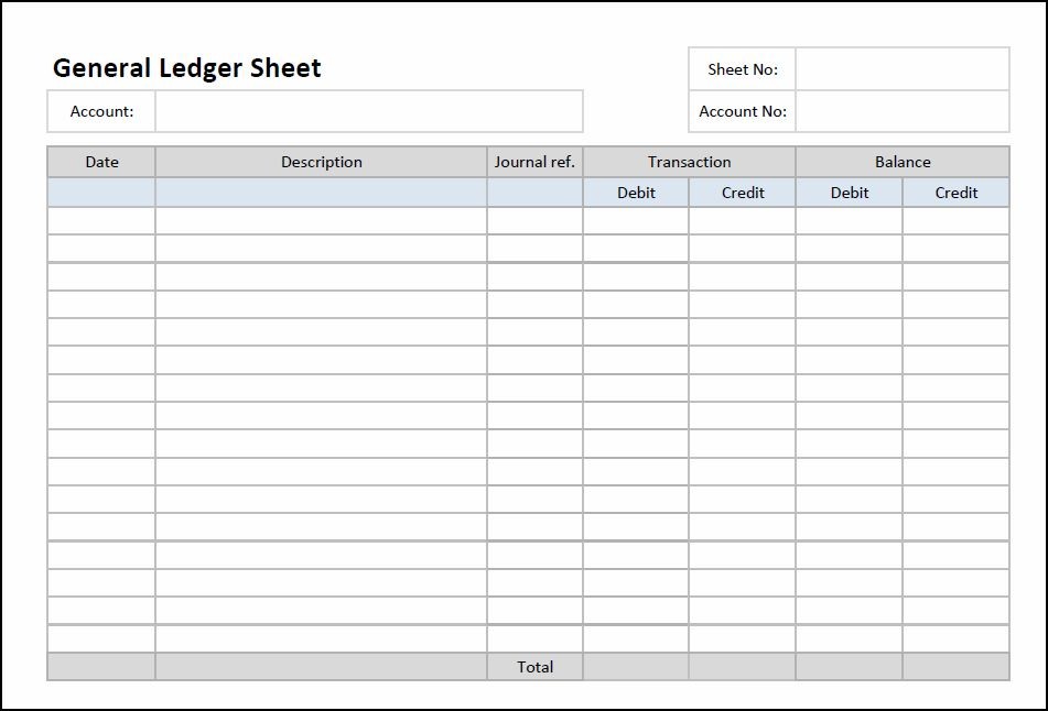 General Ledger Sheet Template Double Entry Bookkeeping Document Accounting