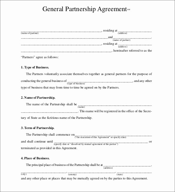 General Partnership Agreement Template Pdf Sample Document