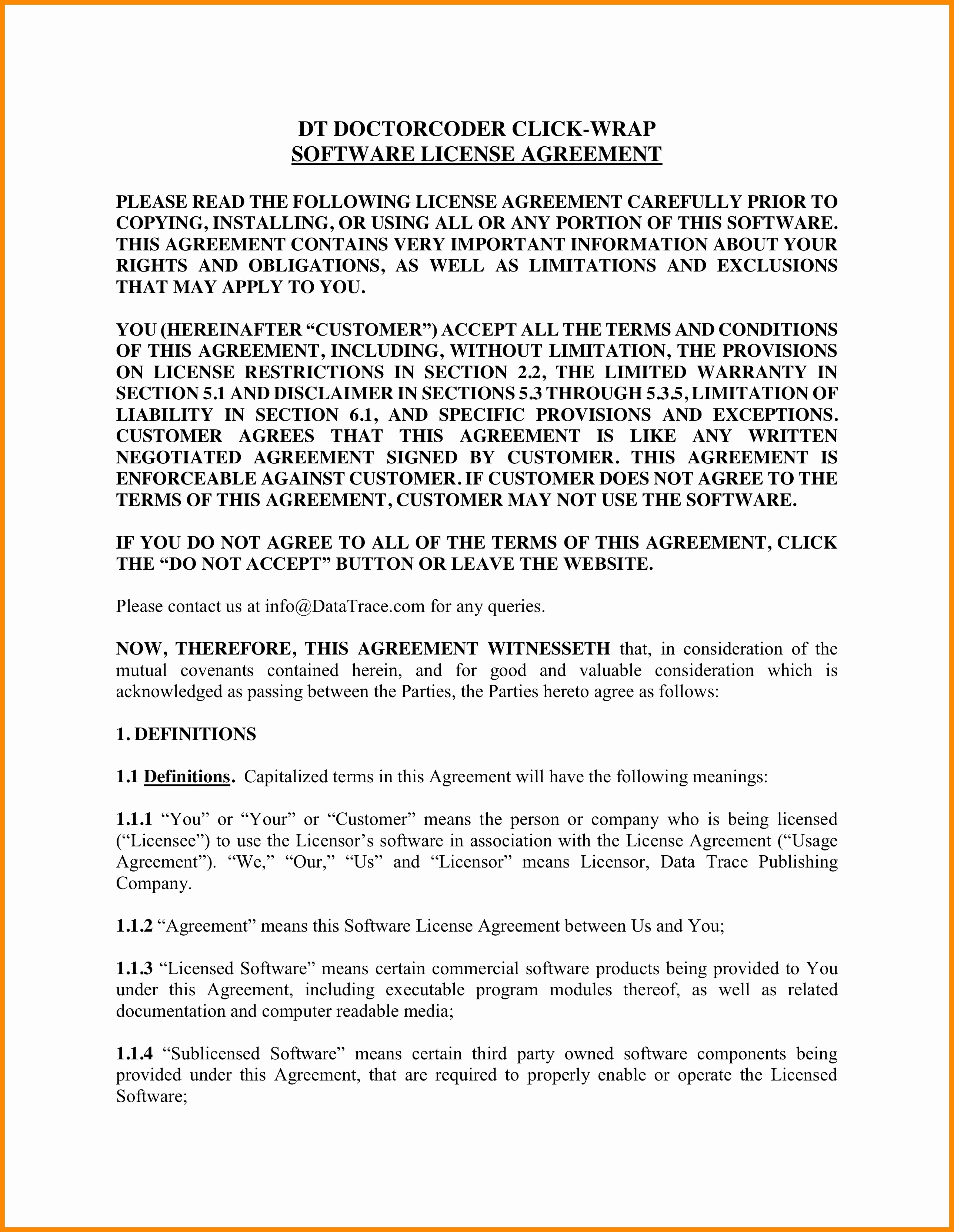 Generic Software License Agreement Awesome Template Redistribution Document