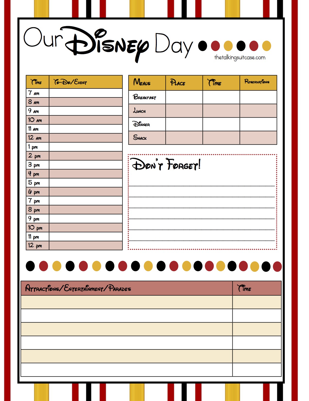 Get Ready For Your Disney Vacation Free Printable Document Day Planner