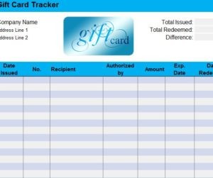 Gift Card Sheet My Excel Templates Document Tracking