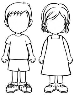 Girl And Boy Outline Printable Little Template Art For Kids