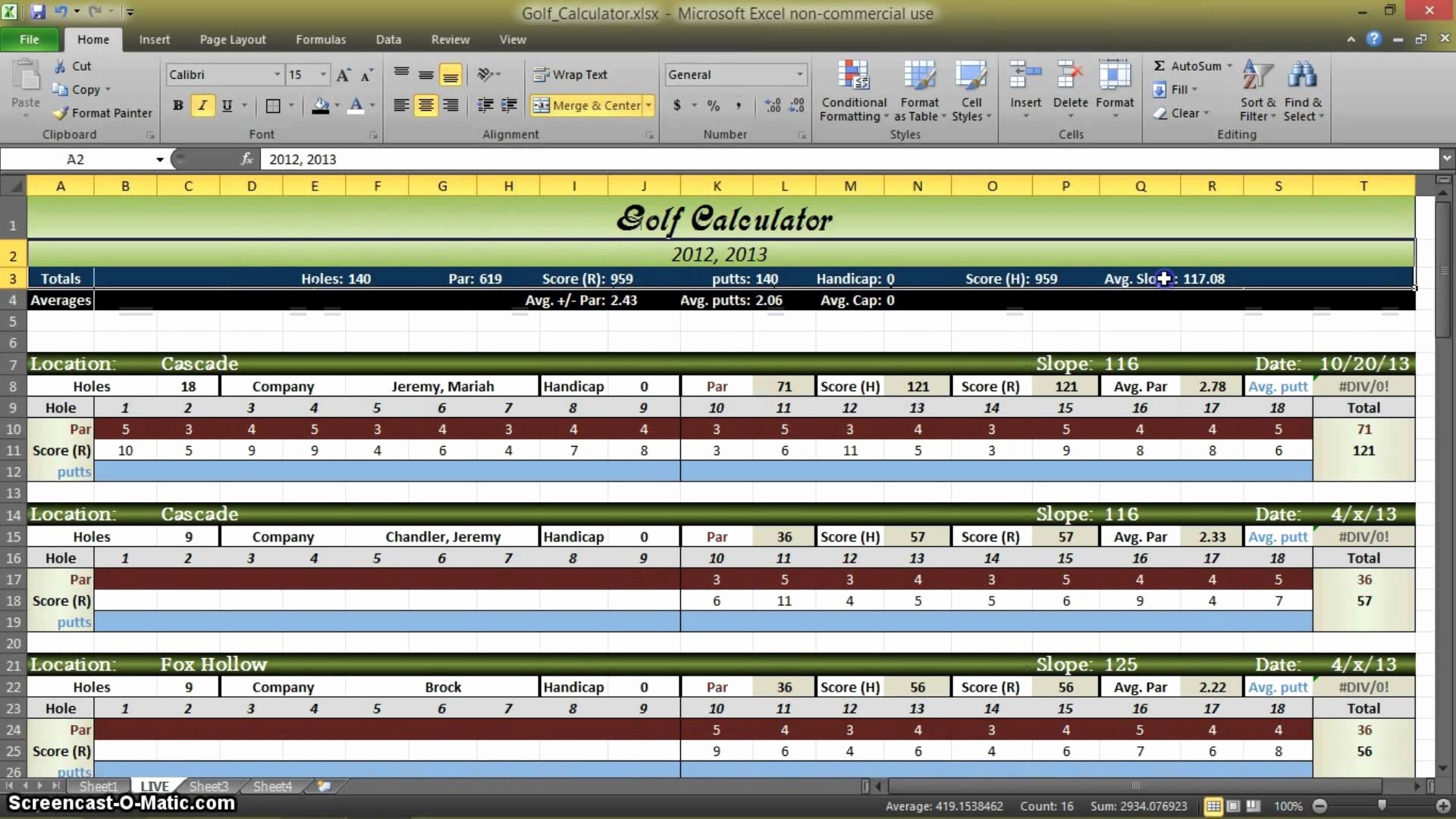 Golf Score Tracking Spreadsheet Elegant Tracker Excel