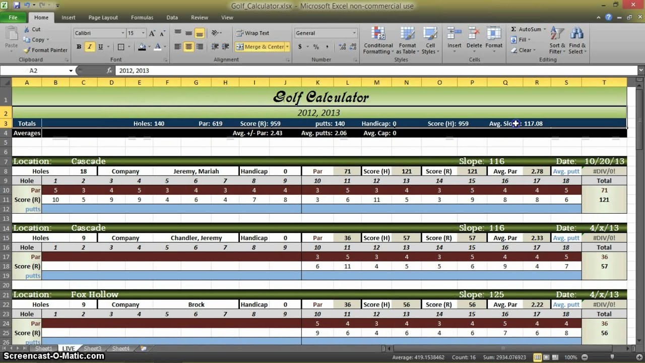 Golf Statistics Calculator In Excel Part 1 YouTube Document Stats