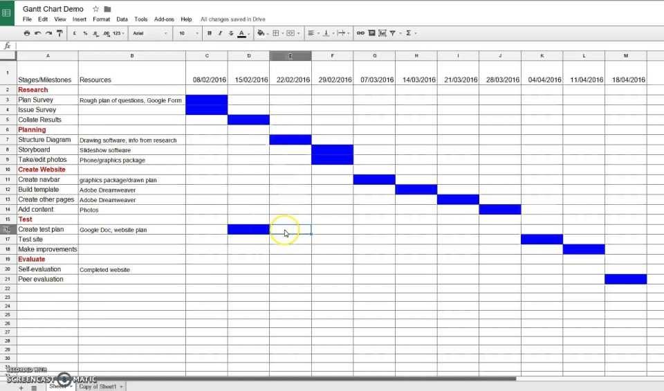 Google Spreadsheet Gantt Chart New Creating In Document Create Sheets