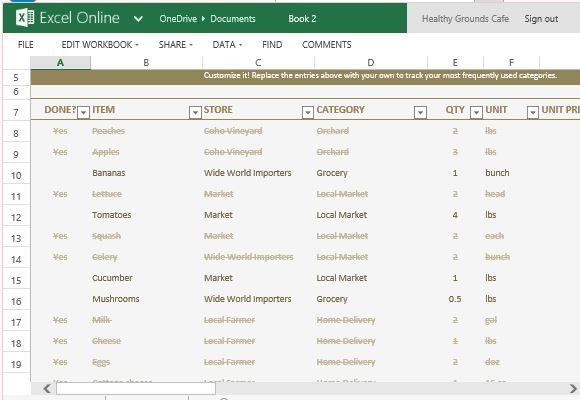 Grocery List And Price Comparison Template For Excel Online Document Spreadsheet