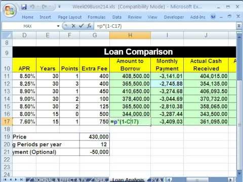 Highline Excel Class 49 Spreadsheet To Compare Loans YouTube Document Loan Comparison
