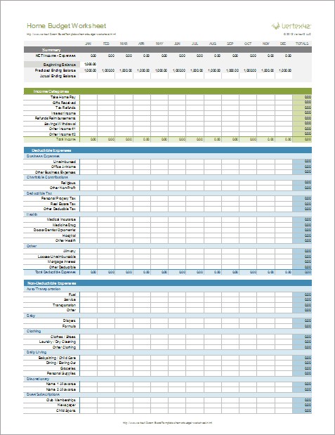 Home Budget Worksheet Template Document Household Expense